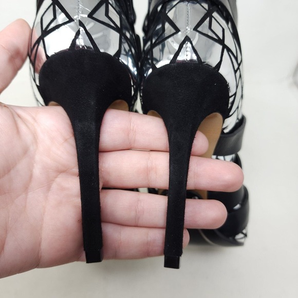 Balmain Paris Womens Boots Jackie Mosaic Silver Metallic Strappy Ankle Heel 37 7 - Picture 11 of 11